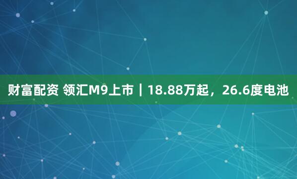财富配资 领汇M9上市｜18.88万起，26.6度电池