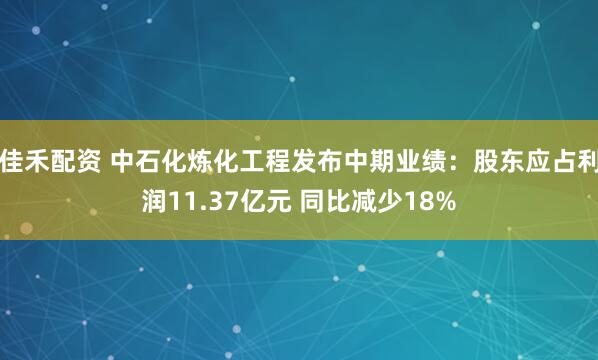 佳禾配资 中石化炼化工程发布中期业绩：股东应占利润11.37亿元 同比减少18%