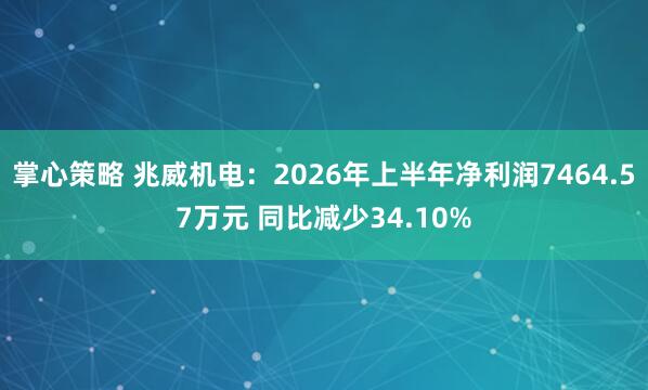 掌心策略 兆威机电：2026年上半年净利润7464.57万元 同比减少34.10%